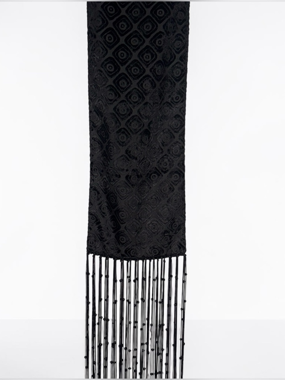 Elegant Black Fringed Velvet Scarf - Picture 4 of 5